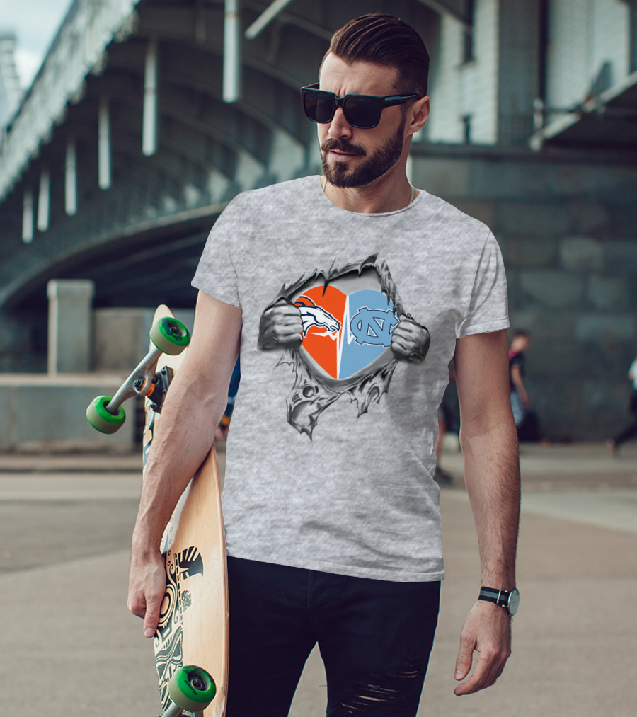 Broncos Tar Heels Denver North Carolina Heart Split T-Shirt