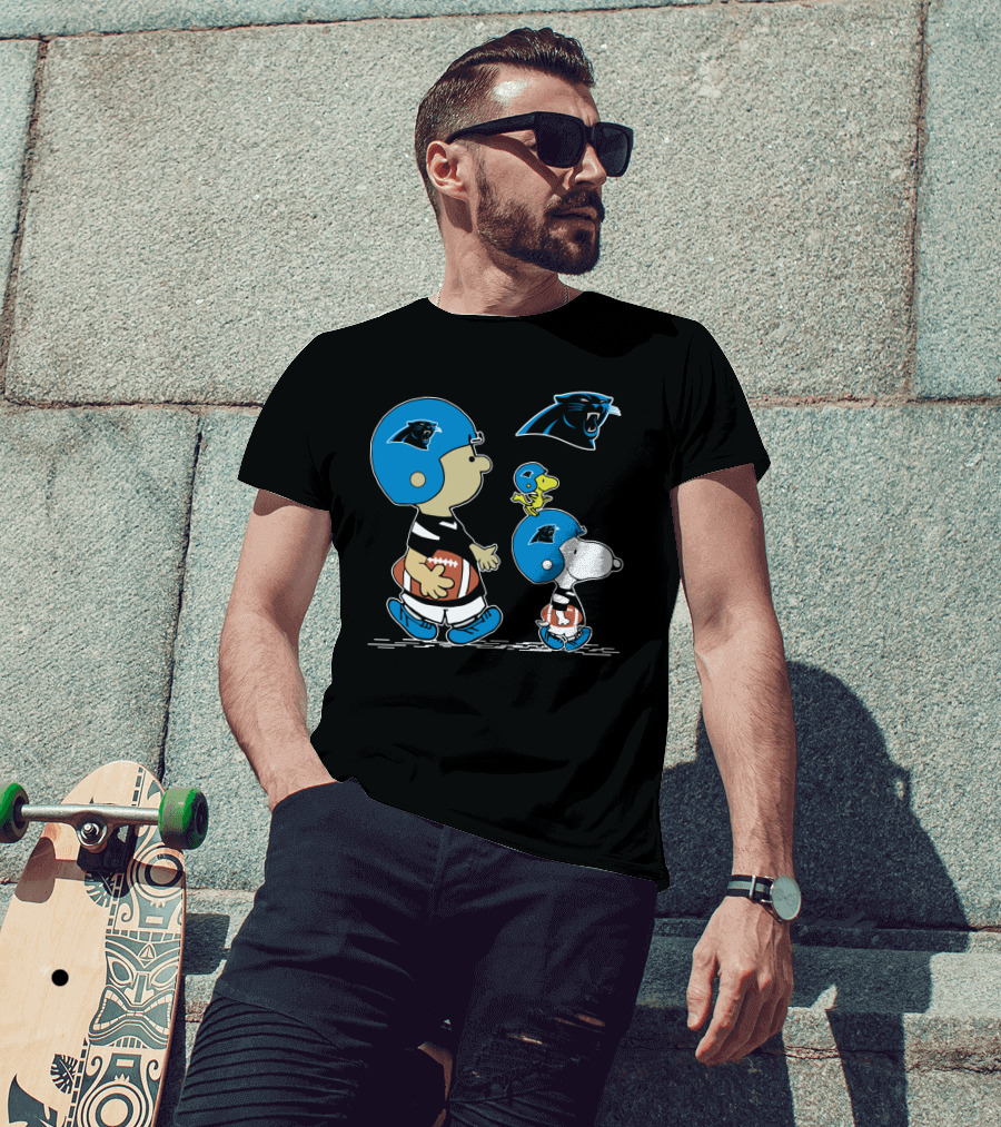 Panthers Snoopy Football Helmet Peanuts Cartoon Characters T-Shirt