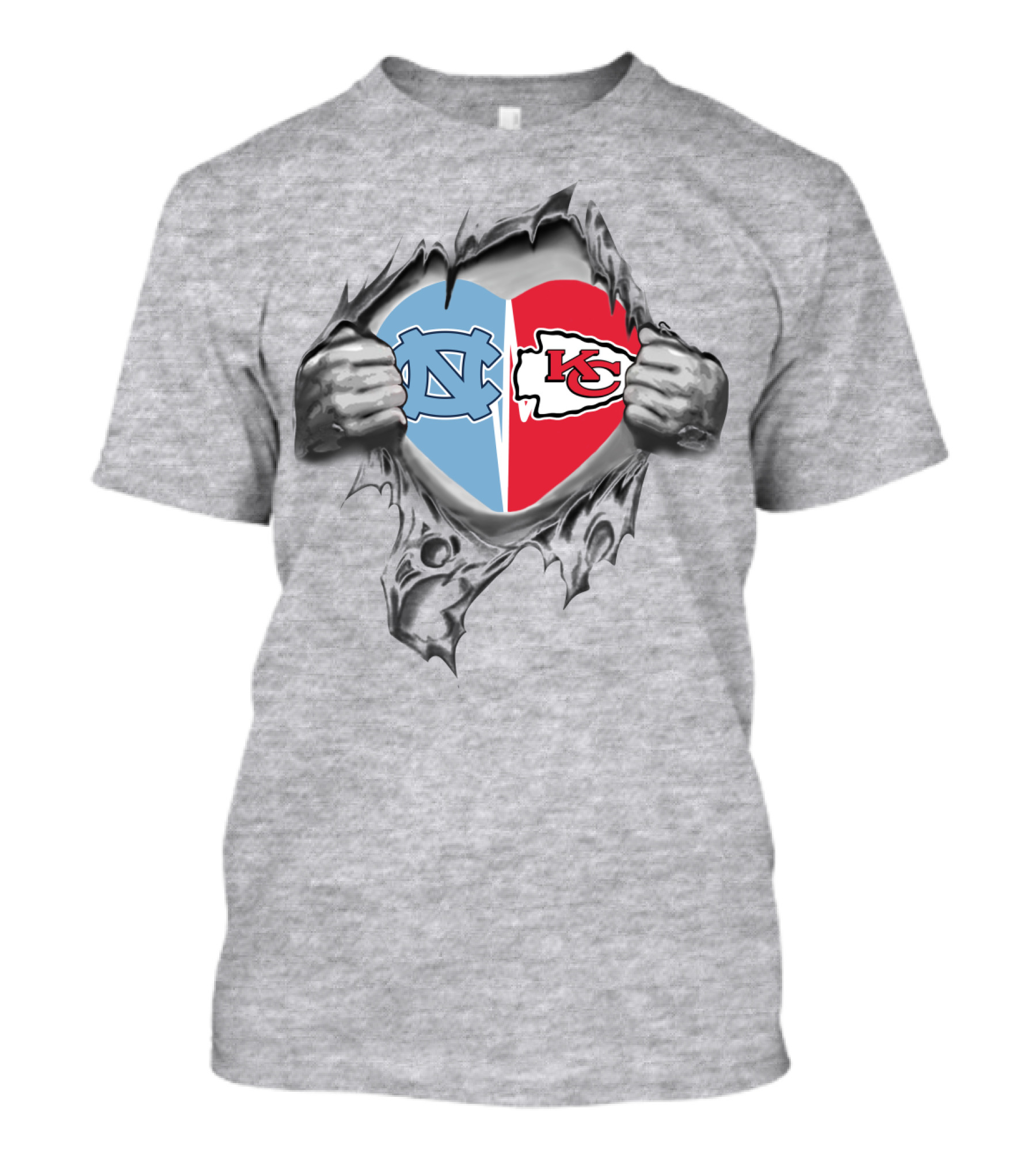 Chiefs Tar Heels Heart UNC Kansas City Logo Burst T-Shirt