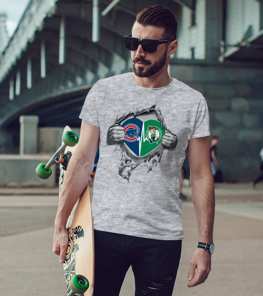 Cubs Celtics Heart Torn Open T-Shirt