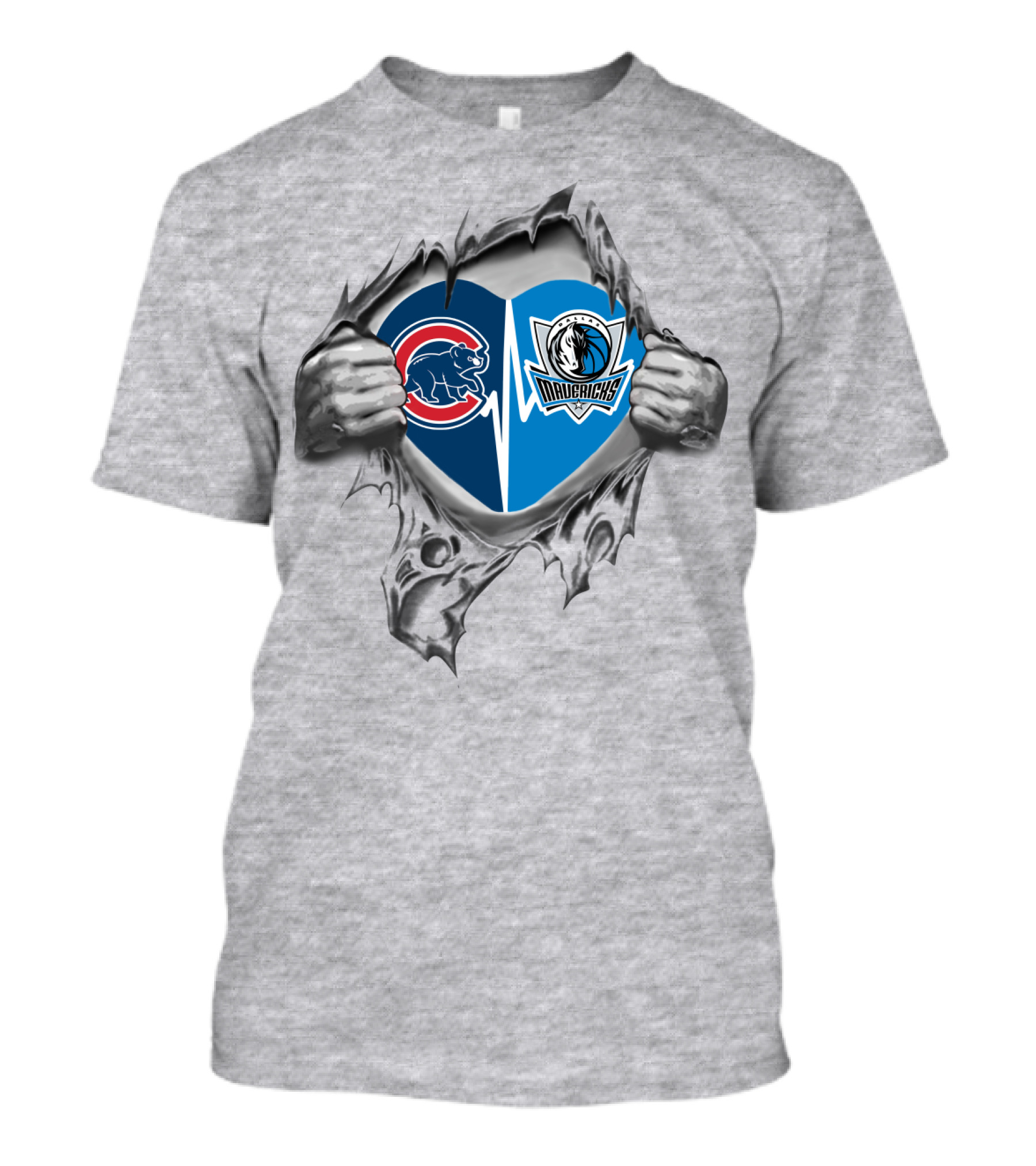Cubs Mavericks It's In My Heart Sports Fusion Logos Inside Torn T-Shirt