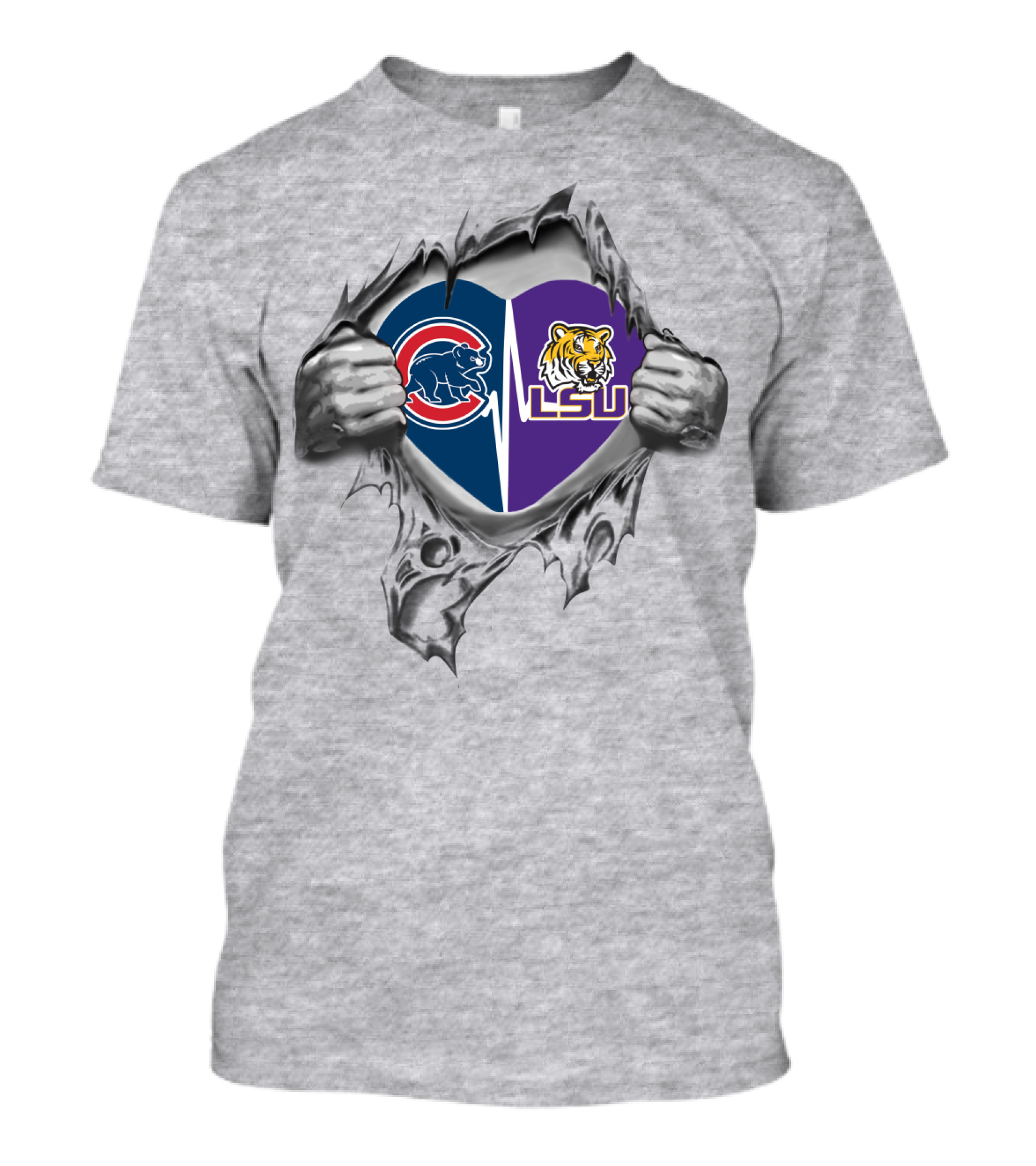 Cubs LSU Tigers Heart Design With Torn Background T-Shirt