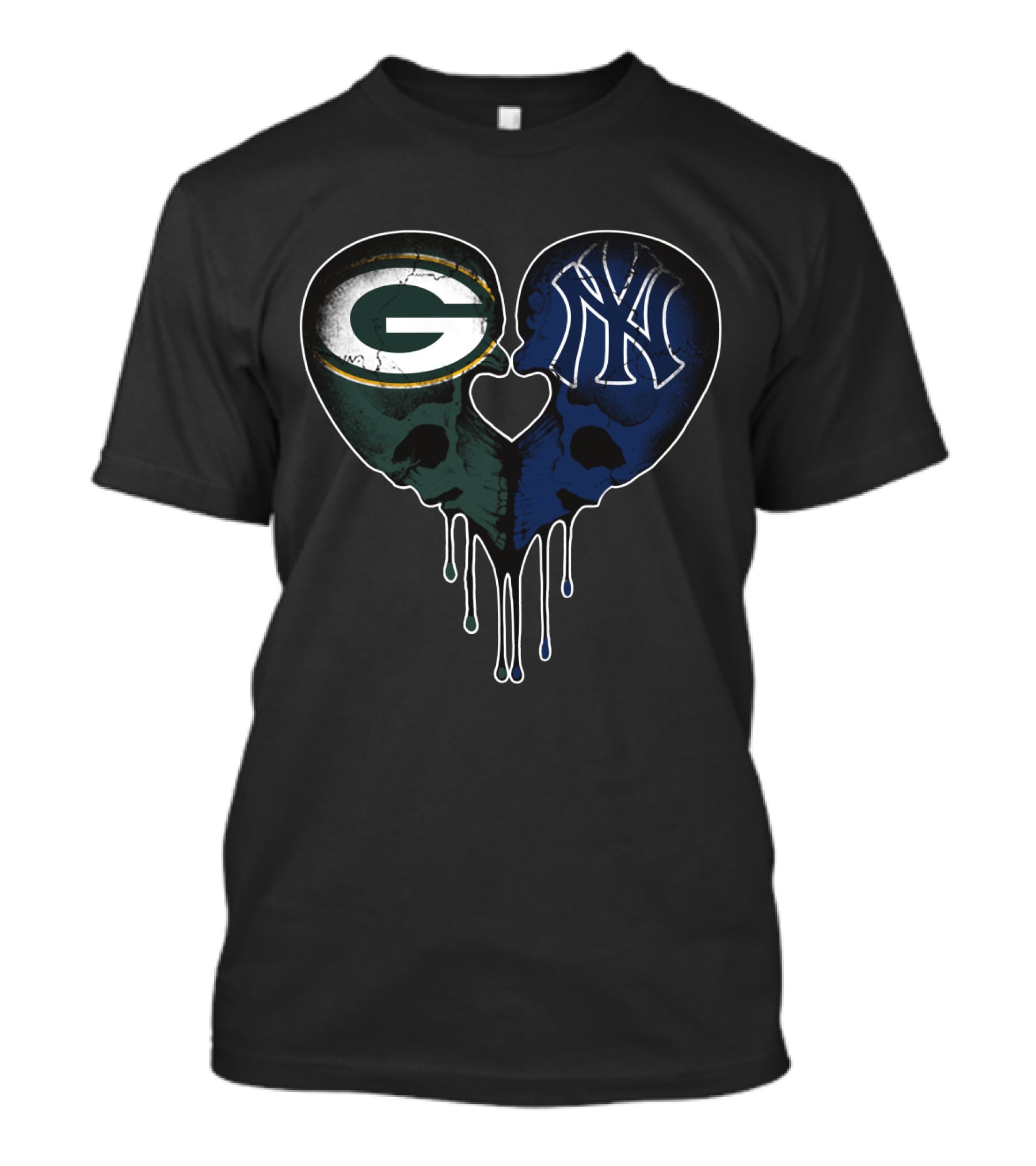 Packers Yankees Skull Heart Fusion T-Shirt