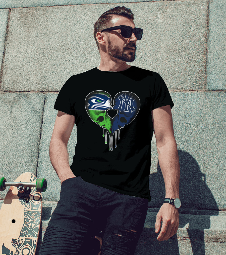 Seahawks Yankees Heart Skull Love T-Shirt