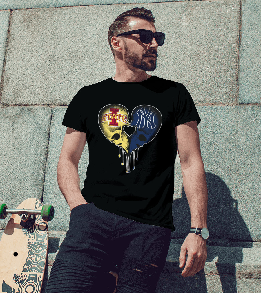 Yankees Iowa State Split Skull Heart Love T-Shirt