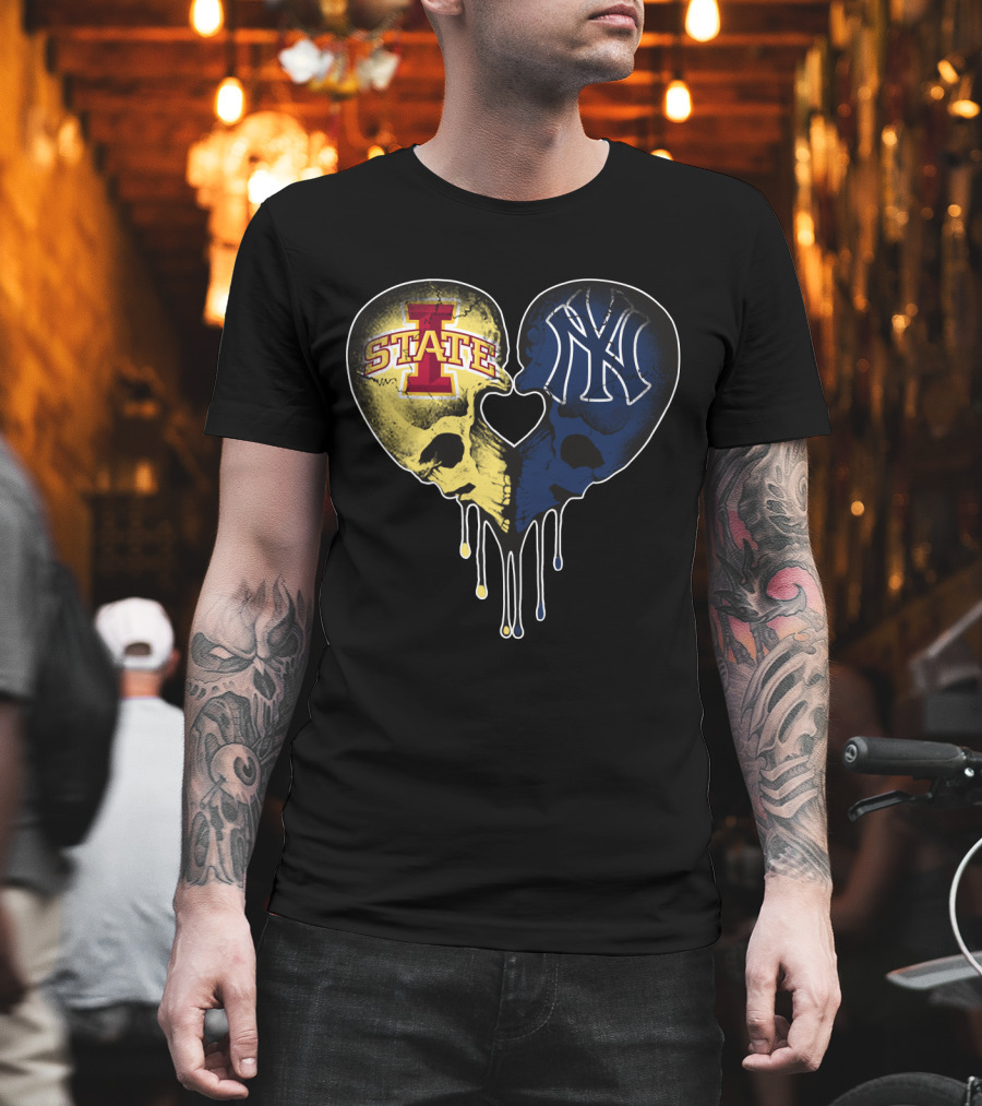 Yankees Iowa State Split Skull Heart Love T-Shirt