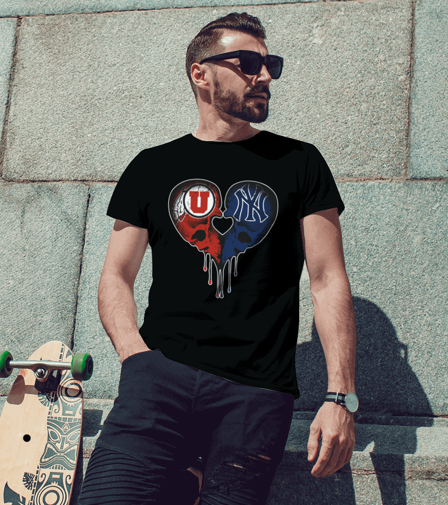 Utah Utes New York Yankees Skull Heart Love T-Shirt