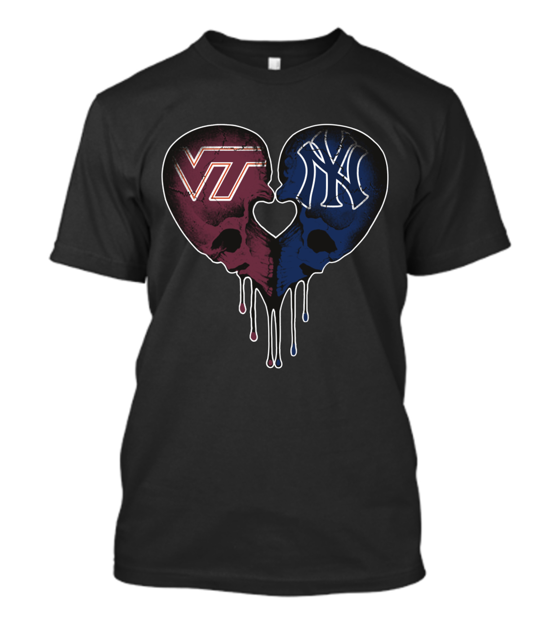 Yankees Virginia Tech VT NY Skull Heart T-Shirt