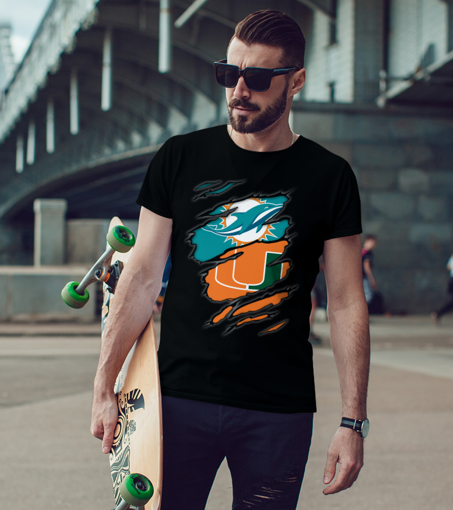 Miami Dolphins Miami Hurricanes Logo Fusion T-Shirt