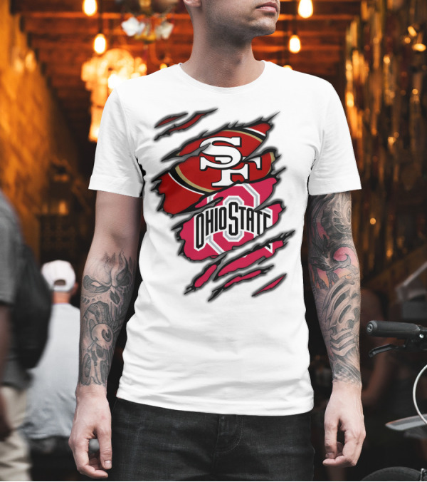 49ers SF Ohio State Buckeyes Logo Mashup T-Shirt 49ers SF Ohio State Buckeyes Logo Mashup T-Shirt