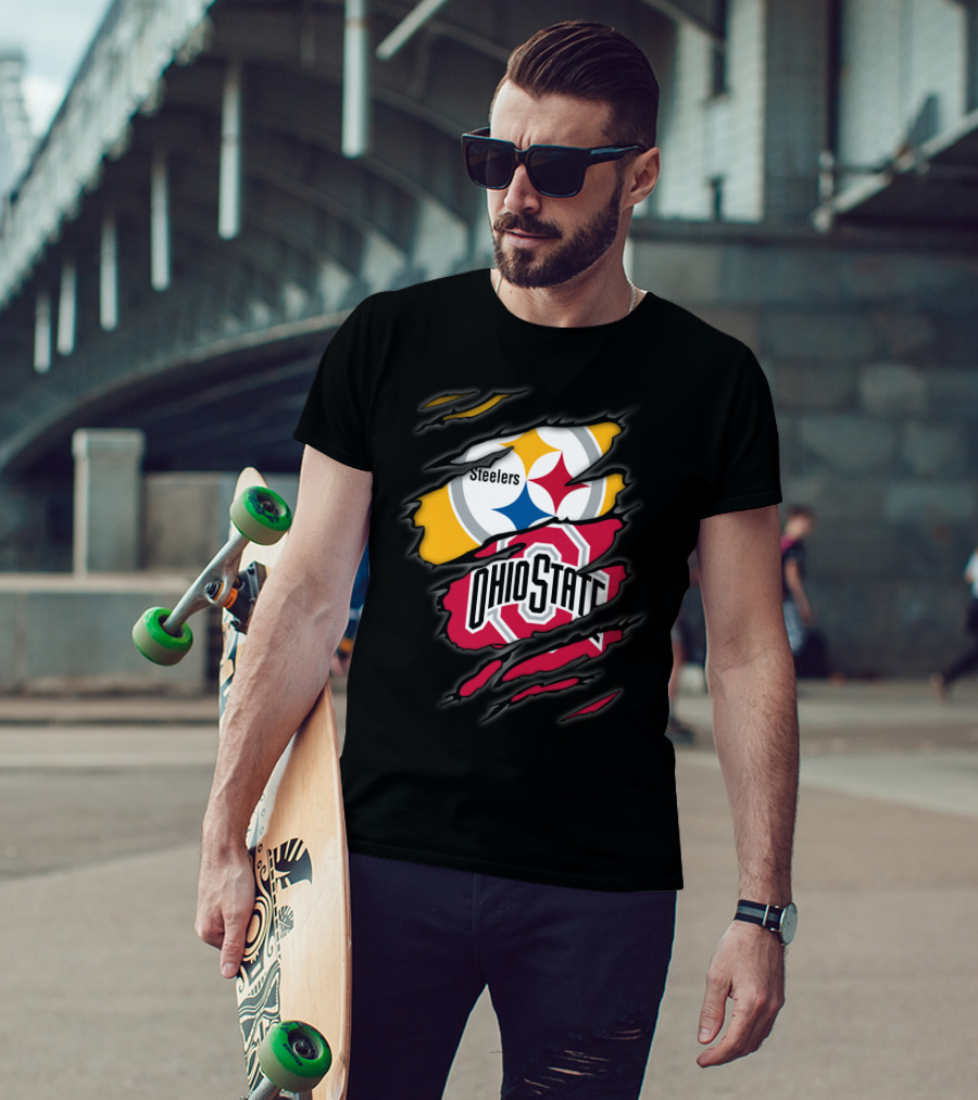 Steelers And Ohio State Logo Fusion T-Shirt