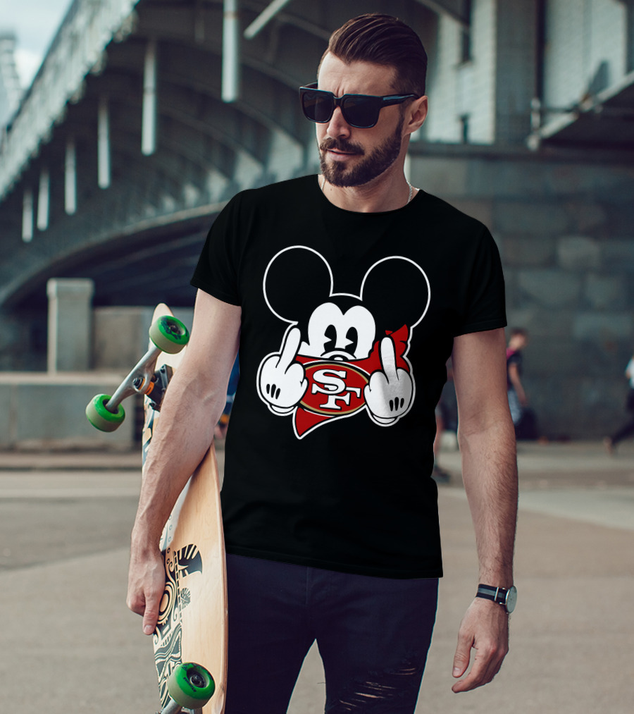 Sf 49ers Mickey Mouse Middle Finger T-Shirt