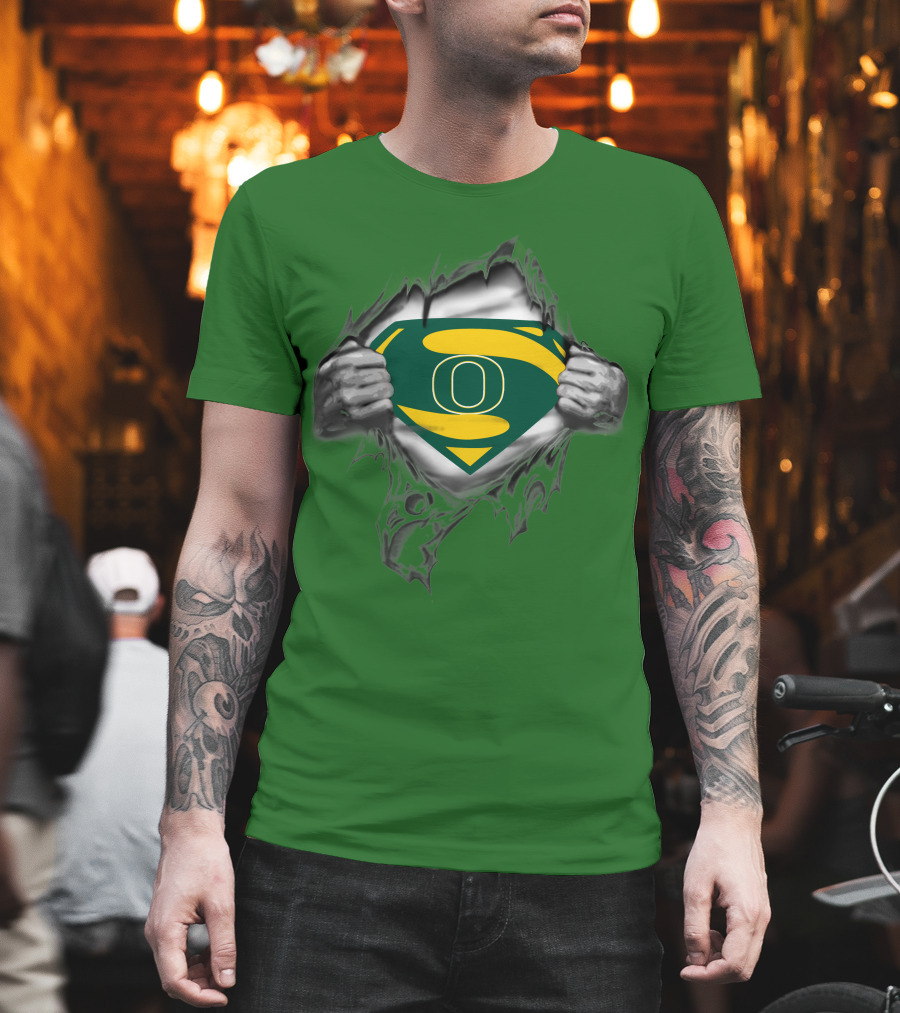 Oregon Ducks Superman Logo Emblem Breaking Through T-Shirt