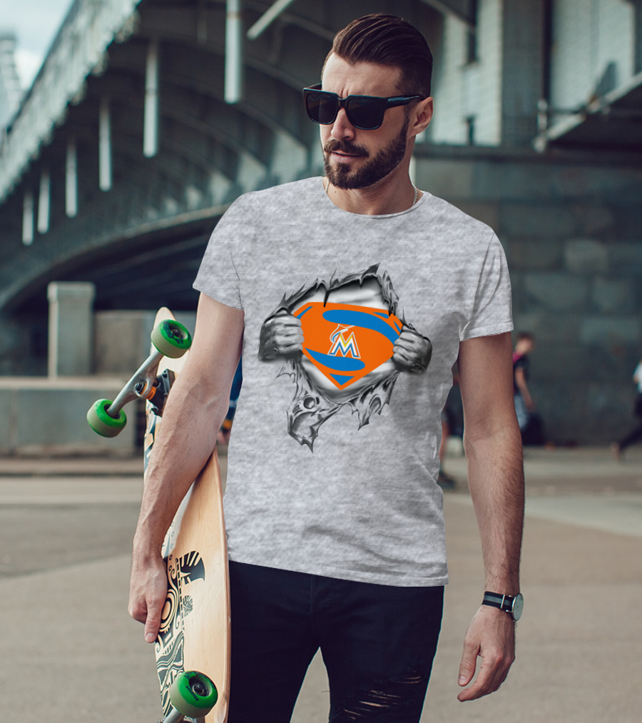 Superman Miami Marlins Logo Ripped T-Shirt