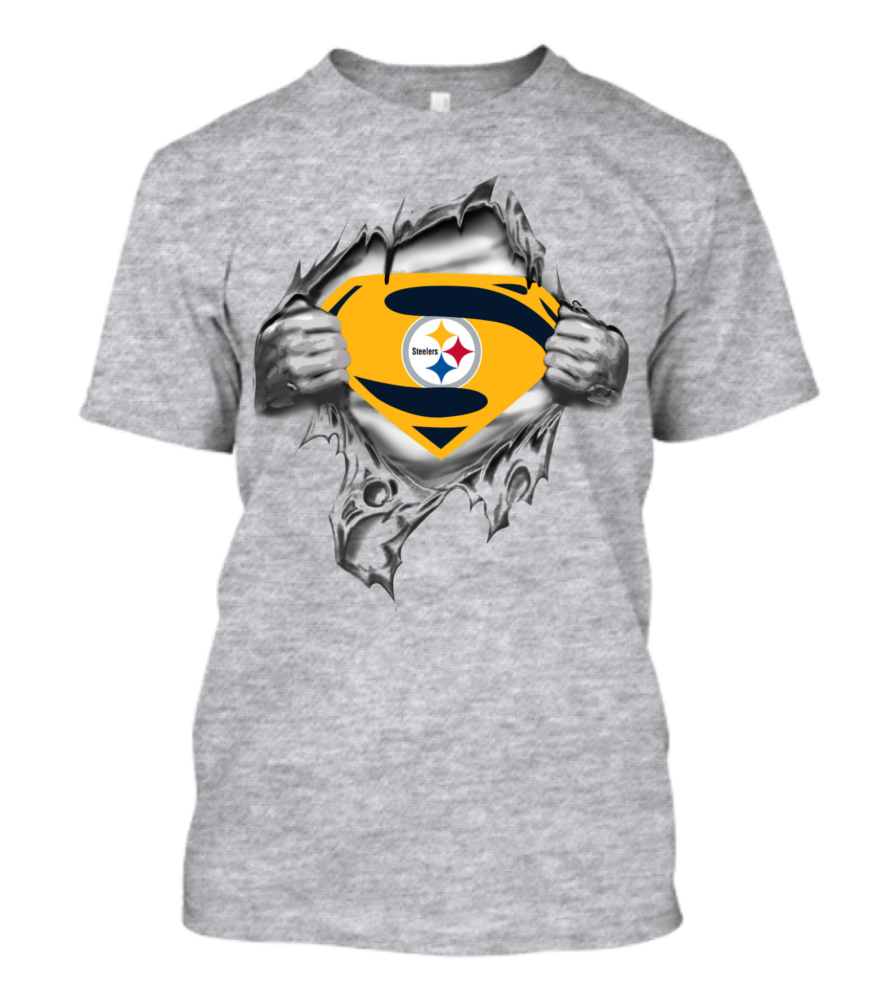 Steelers Super Man Logo With Ripped Metal Effect T-Shirt