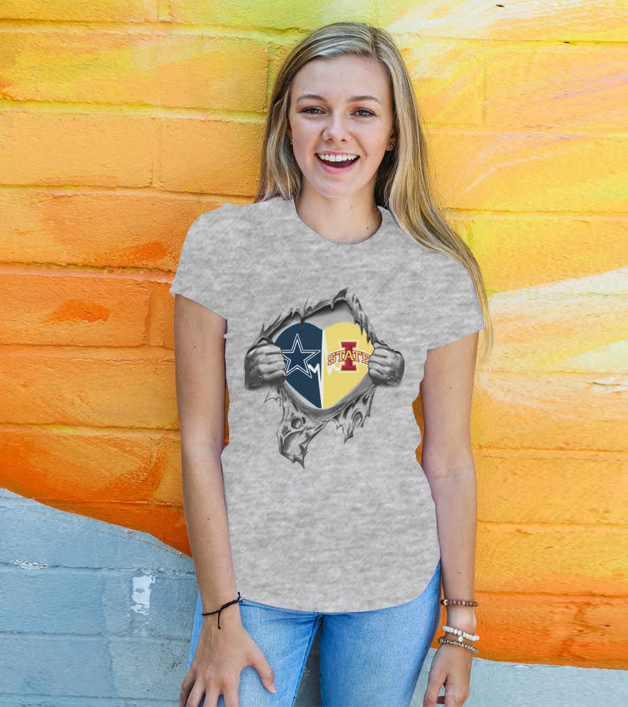 Cowboys Star And Iowa State Cyclones Heart T-Shirt
