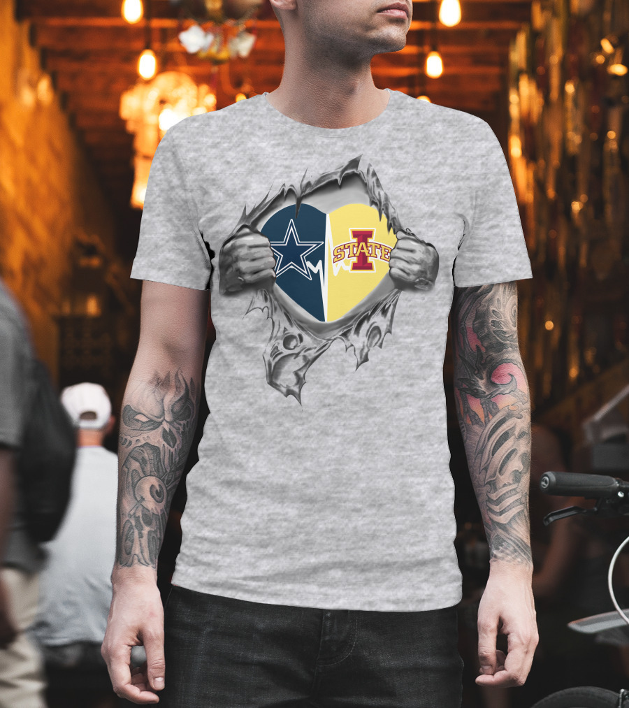 Cowboys Star And Iowa State Cyclones Heart T-Shirt