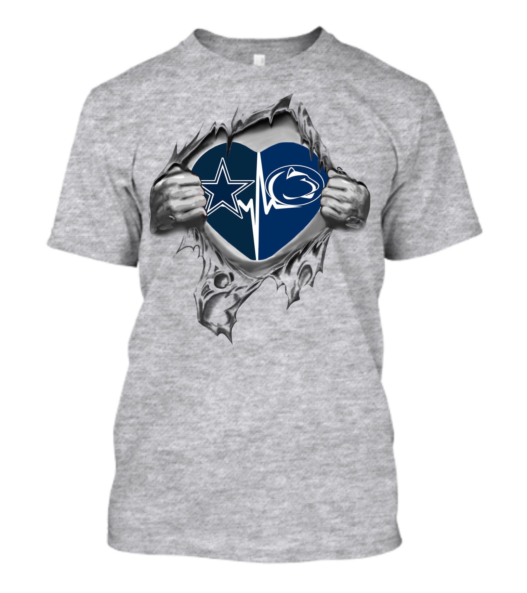 Cowboys Penn State Heart Logo Dual Team Pride T-Shirt