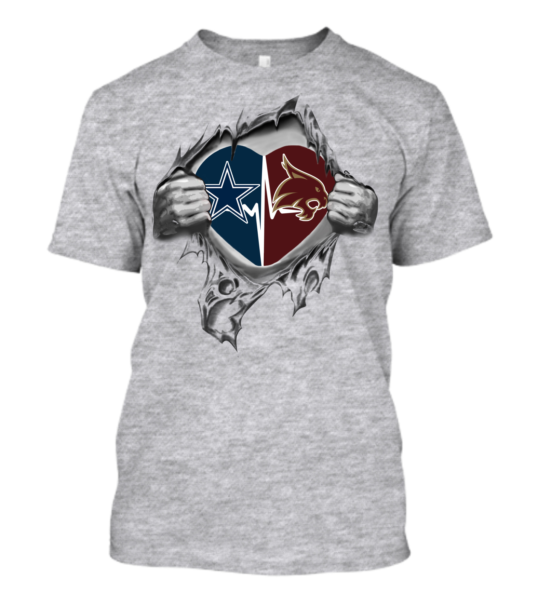 54 Front Cowboys Texas State It's In My Heart Cowboys Logo And Texas Bobcats T-Shirt
