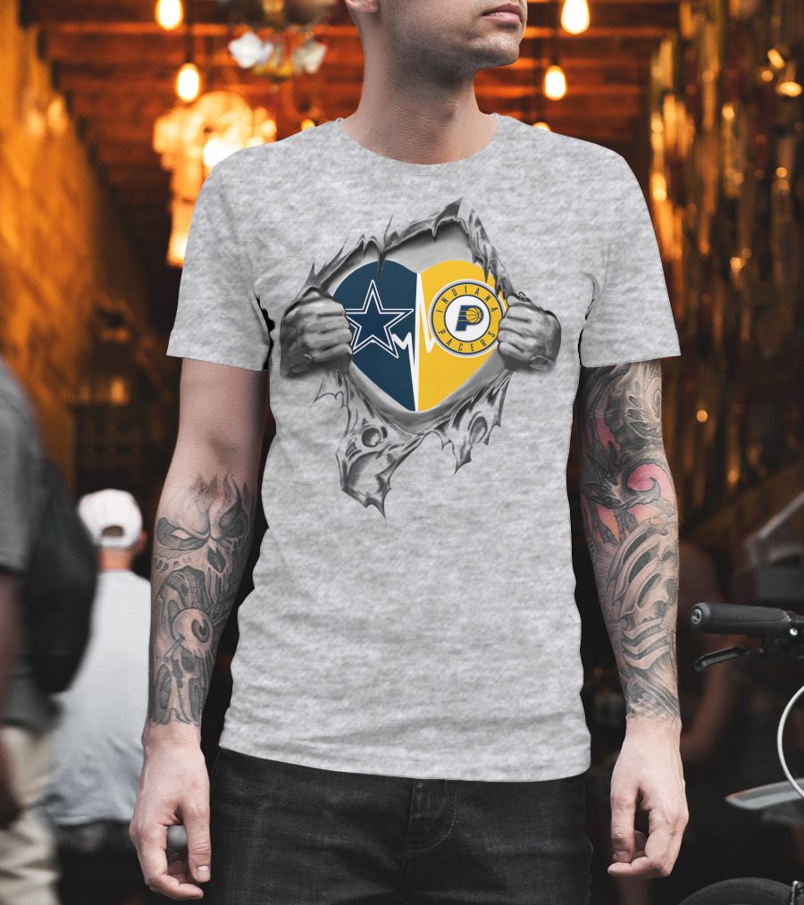 Cowboys Pacers Heart Dallas Cowboys Indiana Pacers Fan Passion T-Shirt