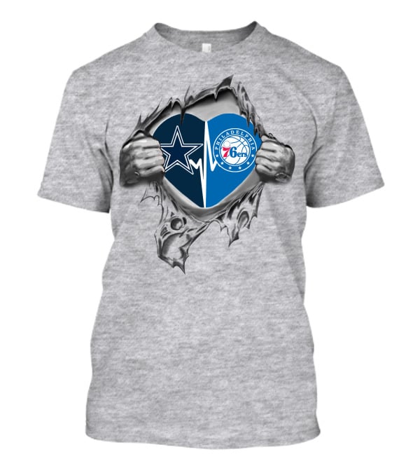 Cowboys 76Ers Heart Split Logo Dallas Philadelphia Loyalty T-Shirt