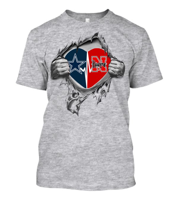 Cowboys Star Huskers Heart Football T-Shirt