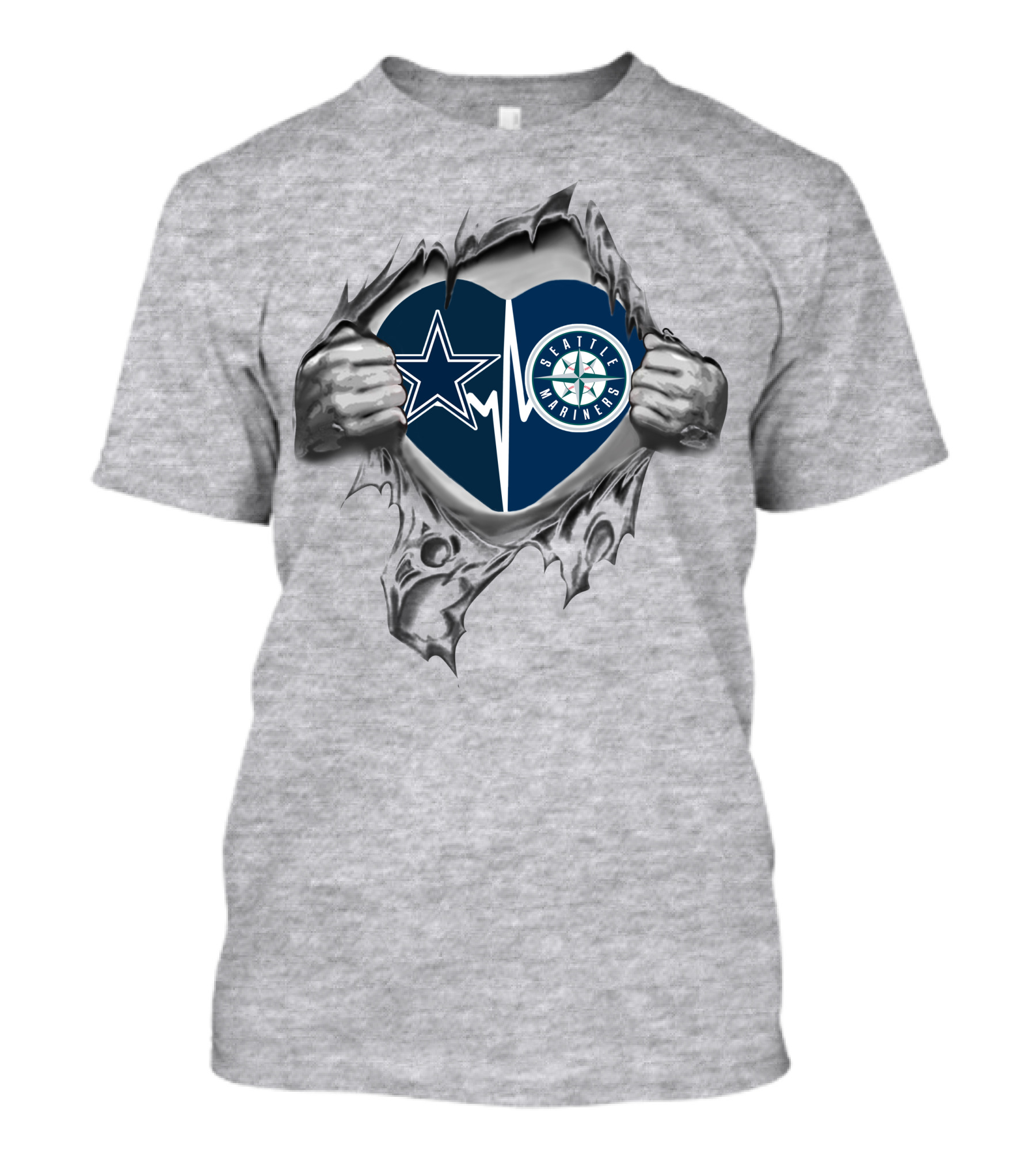 Dallas Cowboys Seattle Mariners Heartbeat Loyalty T-Shirt