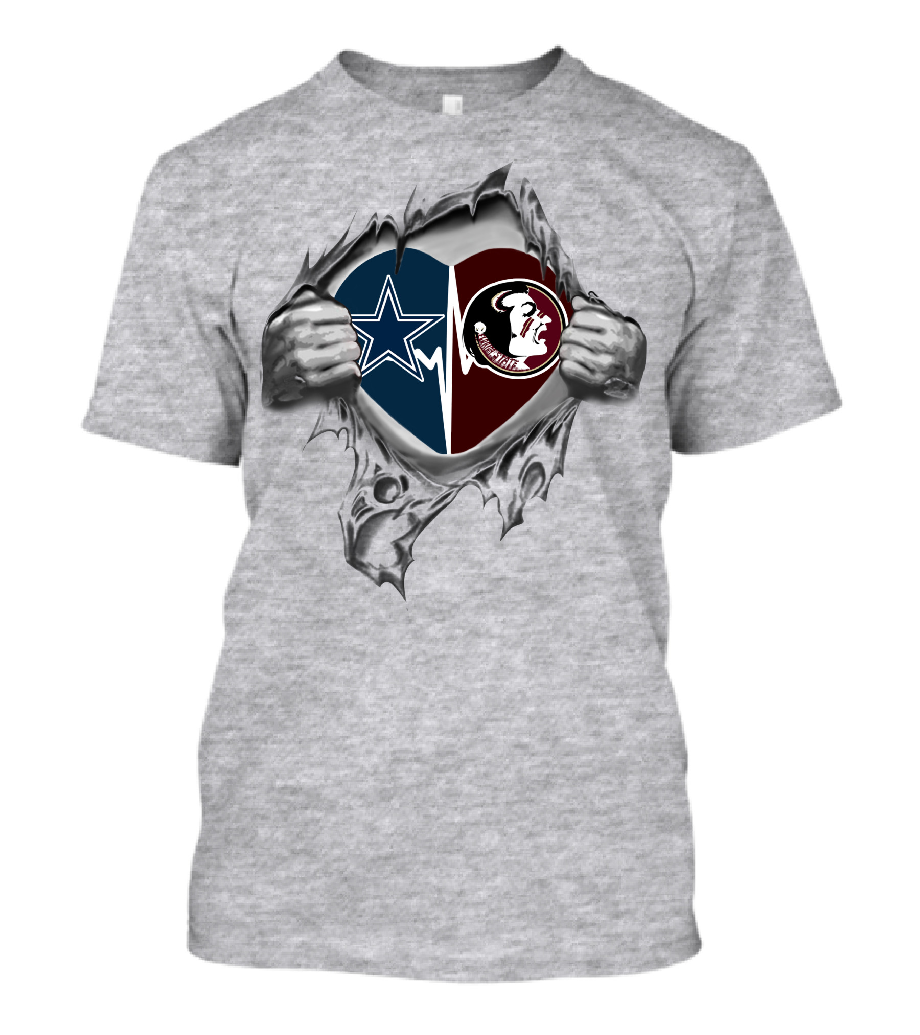 Cowboys Seminoles Heart Star Logo Torn Fabric T-Shirt