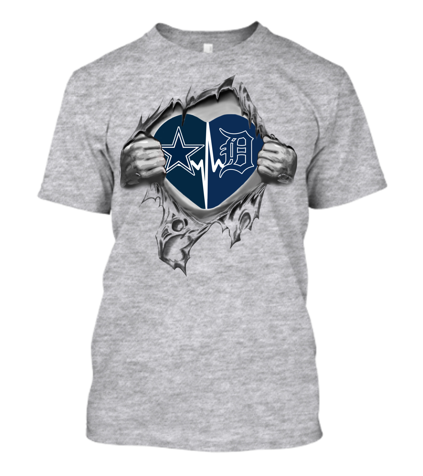 Cowboys Tigers Heartbeat Dallas Detroit Passion Star Old English D T-Shirt