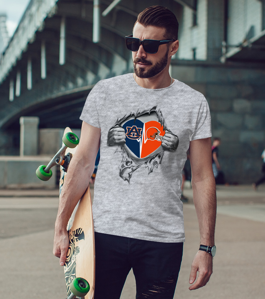 Auburn Tigers Cleveland Browns Heart T-Shirt