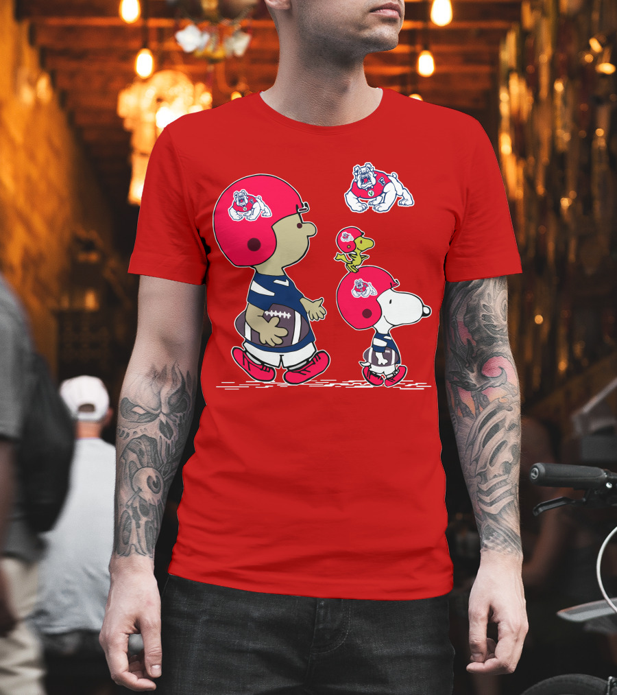 Fresno State Snoopy And Woodstock Football Bulldogs Kids T-Shirt