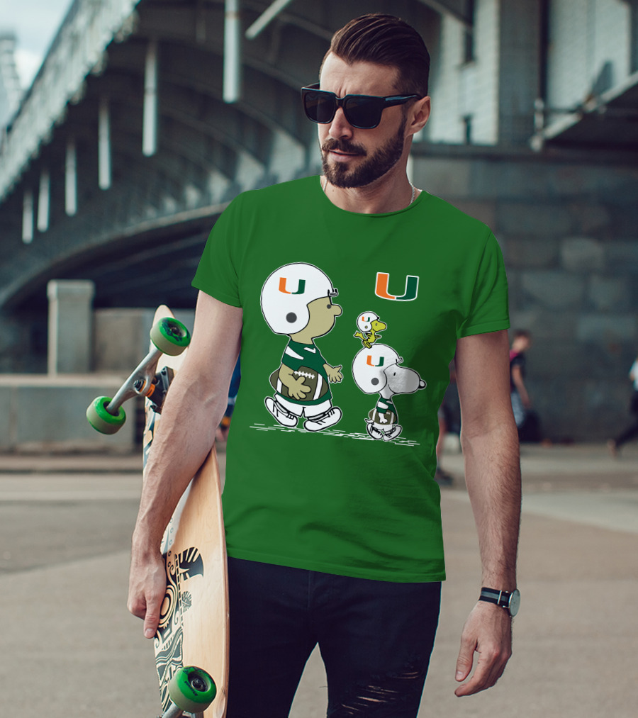 Miami Hurricanes Snoopy And Woodstock Football Helmets Peanuts Comic T-Shirt