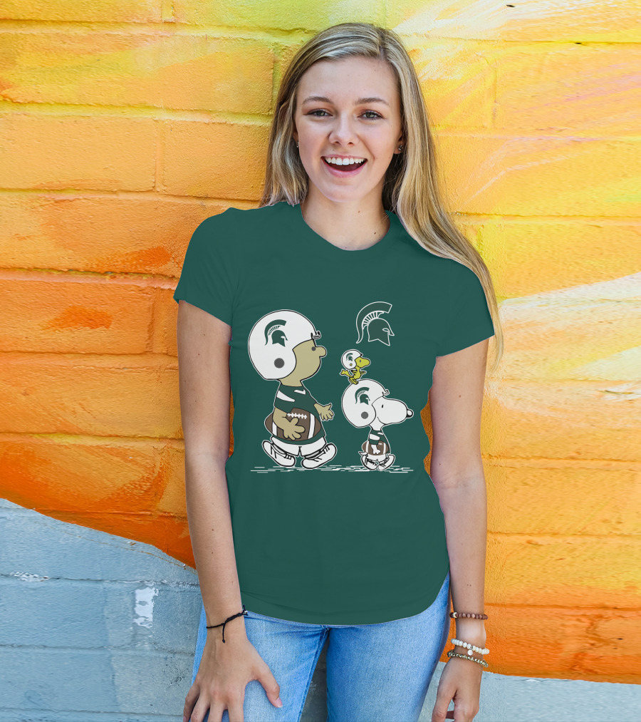 Michigan State Spartans Snoopy And Woodstock Football Gear T-Shirt