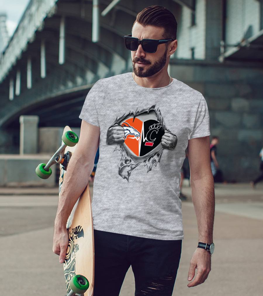 Broncos Bearcats Heart Logo With Tribal Hands T-Shirt