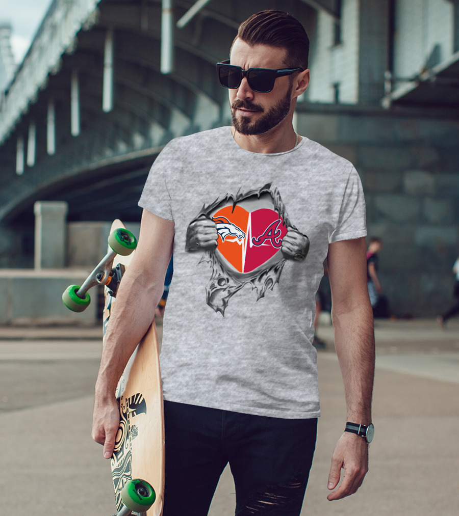 Broncos Braves Heartbeat Passion Football Baseball Fusion T-Shirt
