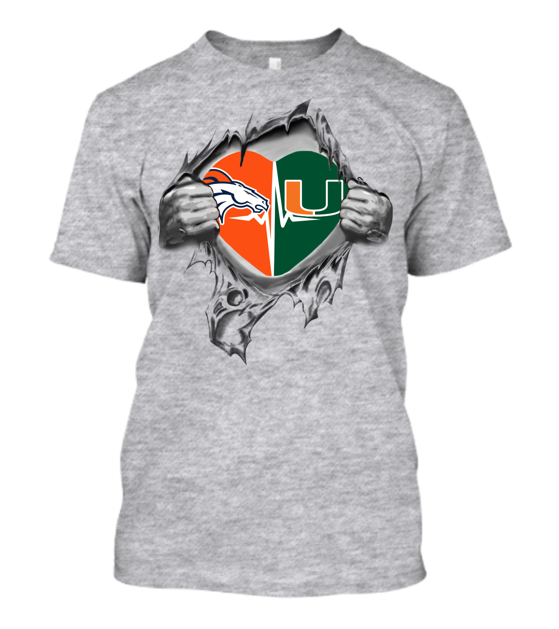 Broncos Hurricanes Heart Logo Fusion T-Shirt