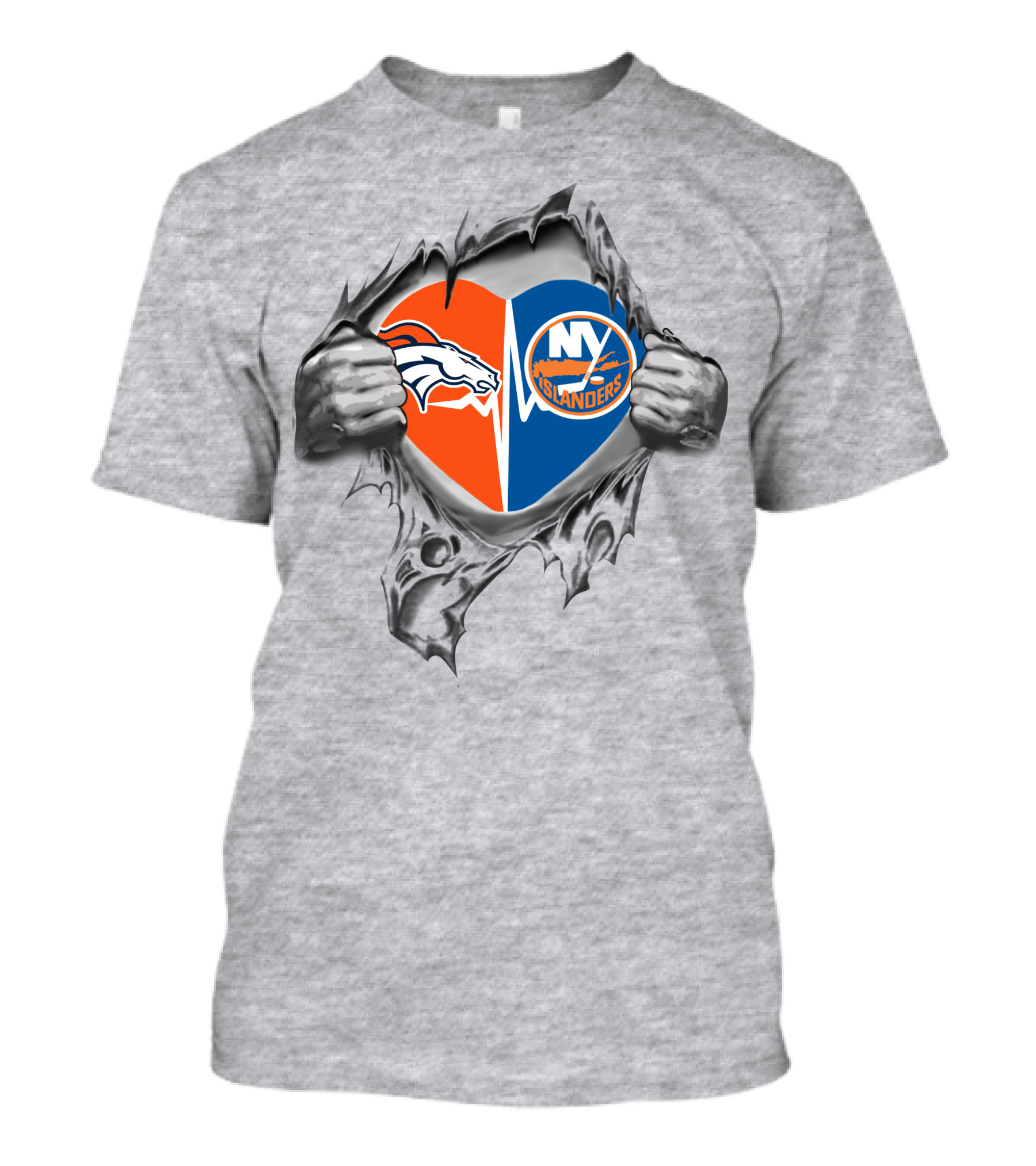 Broncos Islanders Heart Ripped Open Passion Nfl Nhl Team Spirit T-Shirt