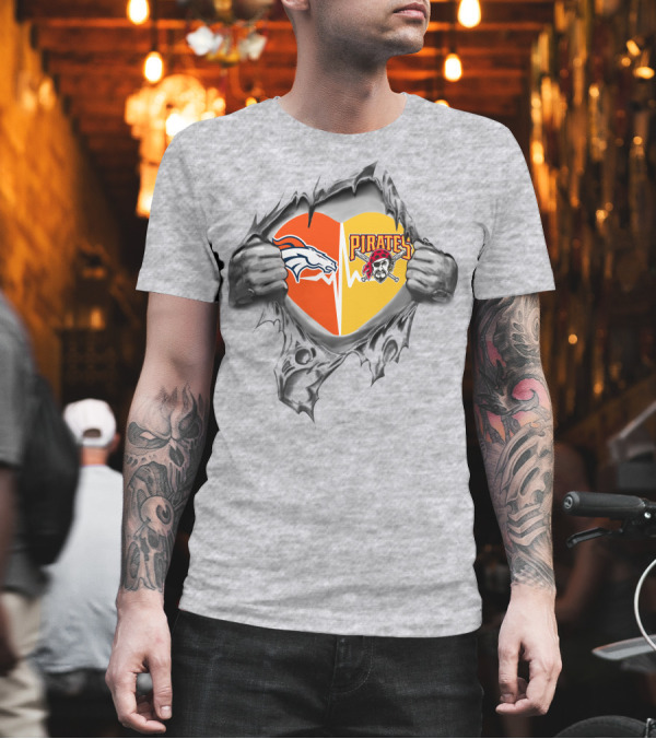 Broncos Pirates Heart Torn T-Shirt Broncos Pirates Heart Torn T-Shirt