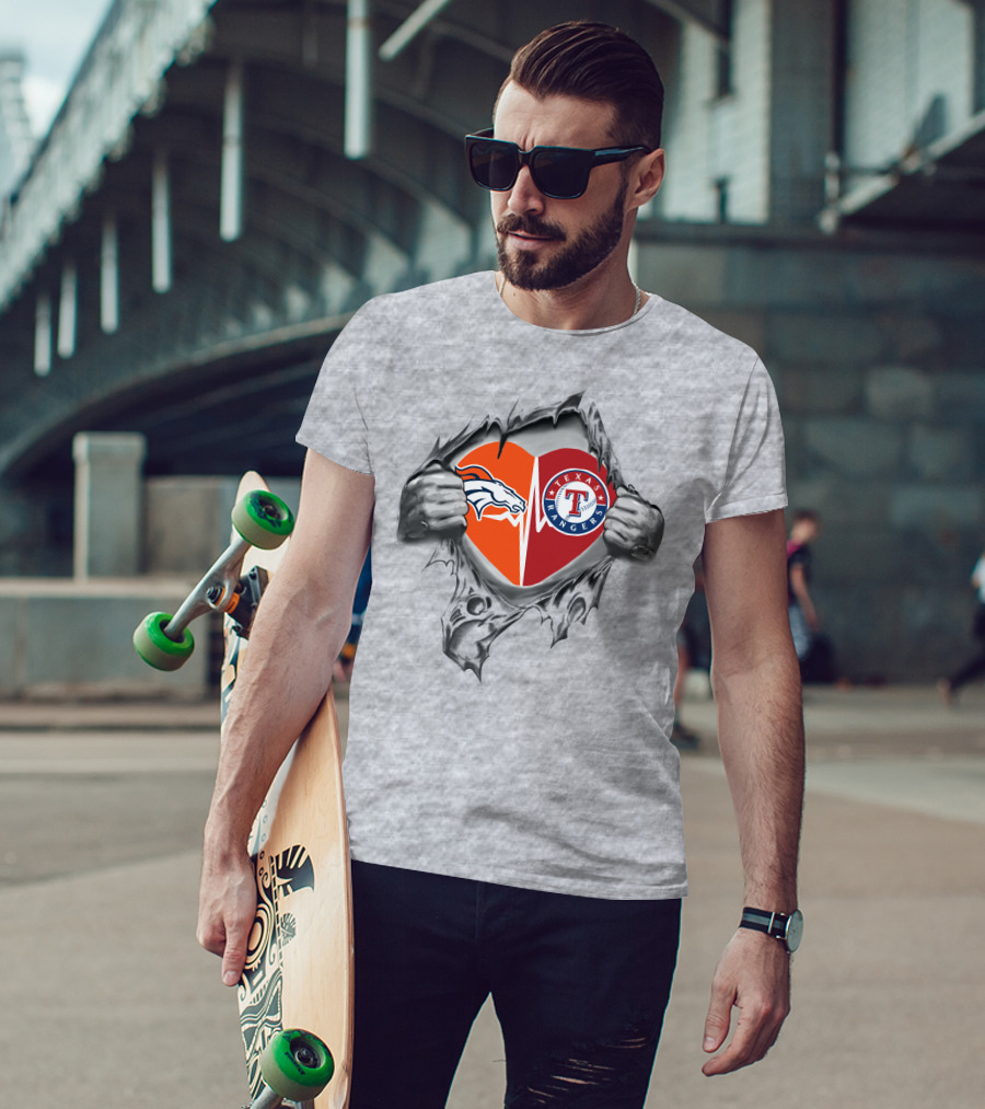 Broncos And Texas Rangers Heart T-Shirt