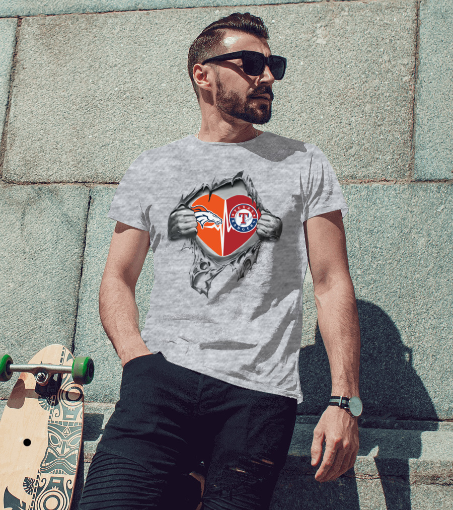 Broncos And Texas Rangers Heart T-Shirt