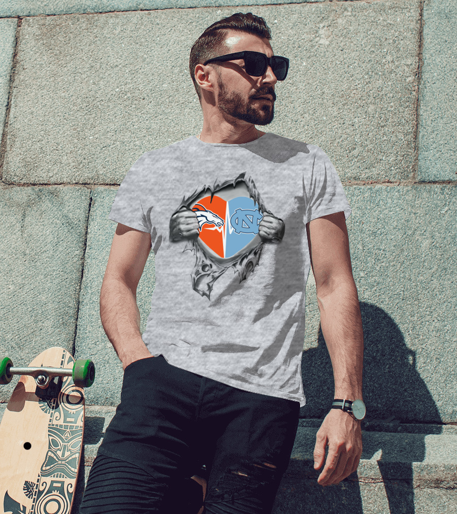 Broncos Tar Heels Heart Split T-Shirt