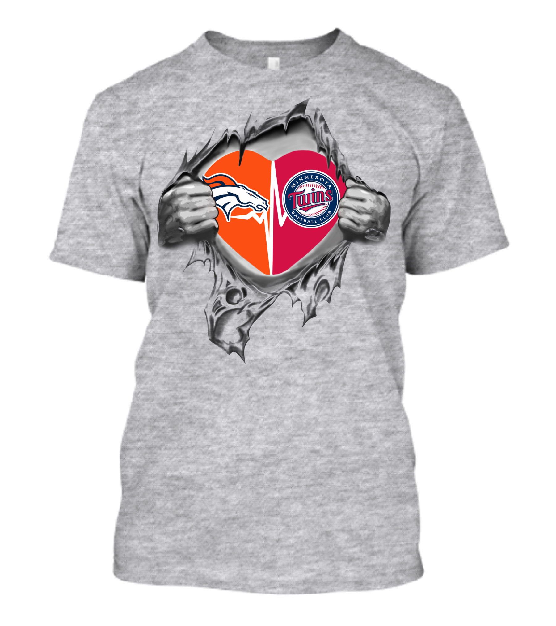 Broncos Twins Heart Emblem Broncos Logo Twins Baseball Football Passion T-Shirt
