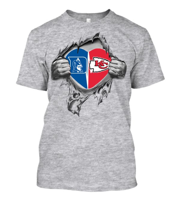 Chiefs Duke Heart Split KC Duke Blue Devils Kansas City Chiefs T-Shirt
