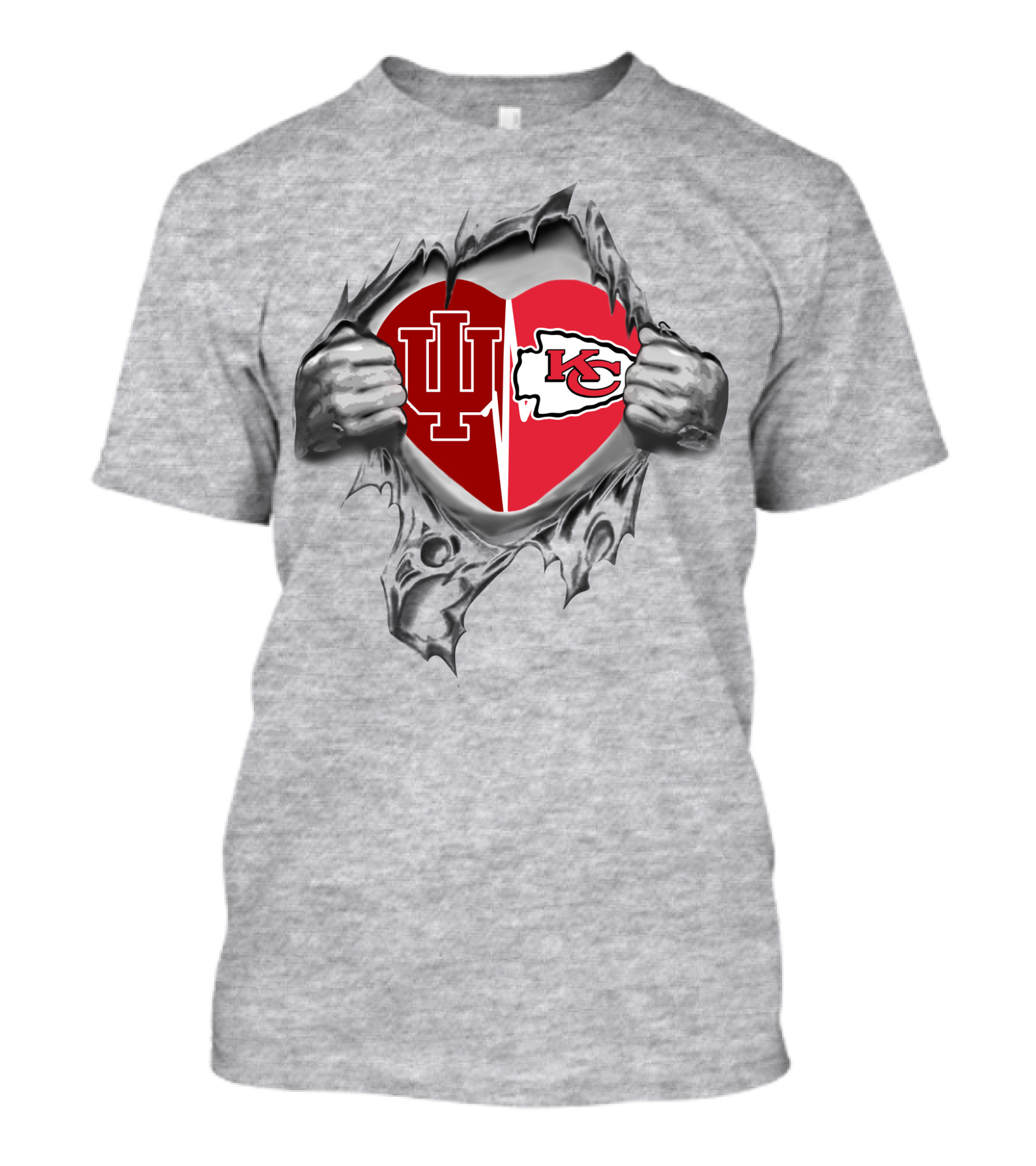 Indiana University Hoosiers And Kansas City Chiefs Heart Logo With Indiana And Kc T-Shirt