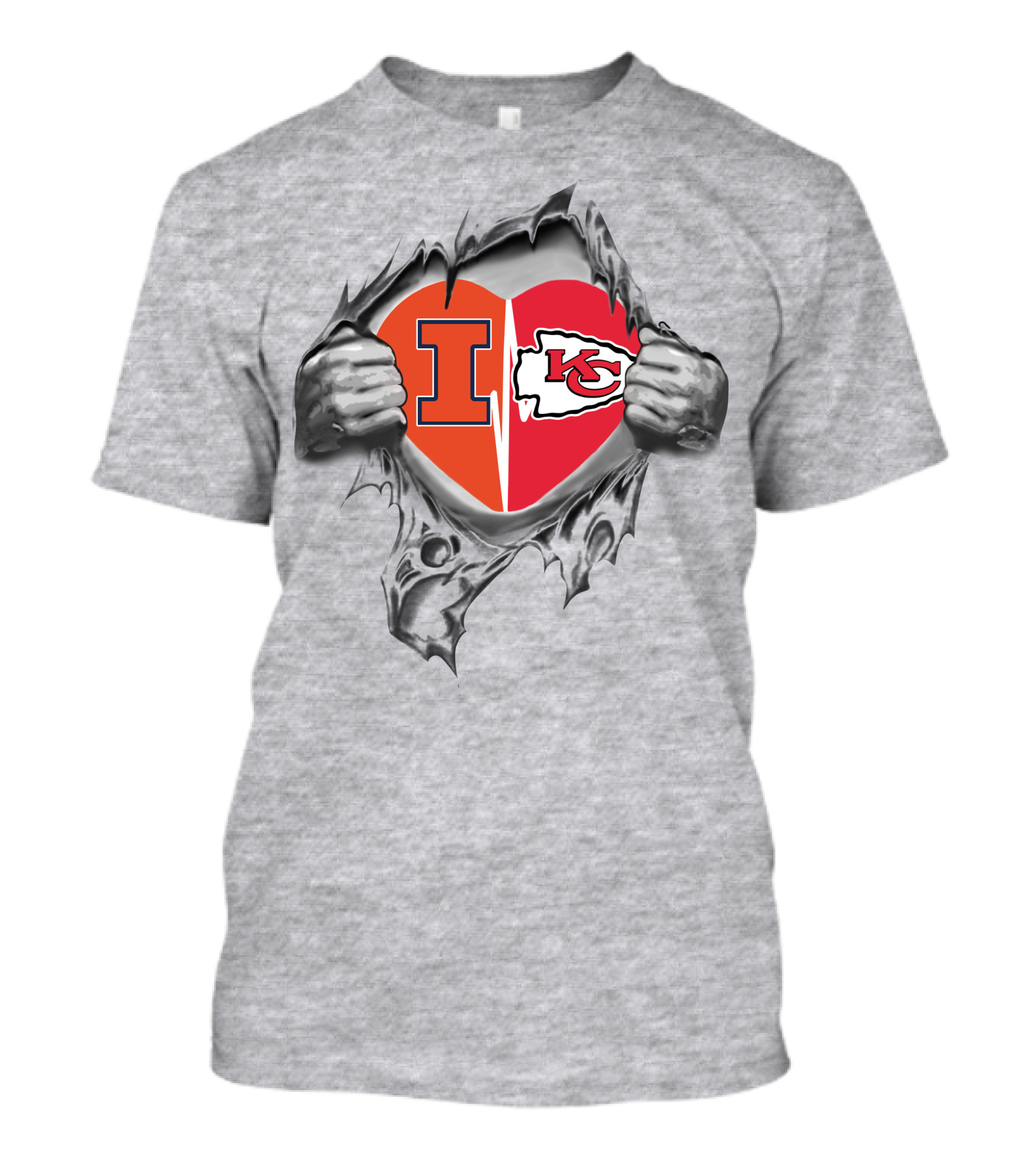 Chiefs Illinois Heart Logo Kansas City And University Of Illinois Loyalty T-Shirt