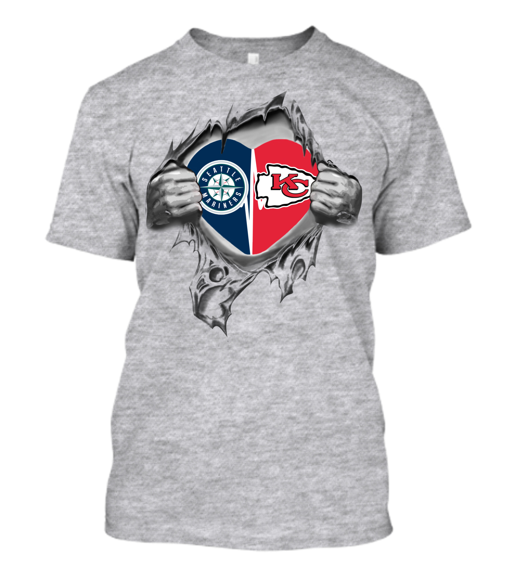 Seattle Mariners Kansas City Chiefs Heart Logos T-Shirt