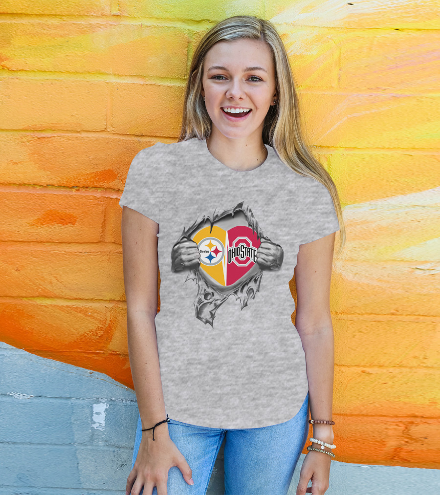 Steelers Ohio State Heart Rip Fusion T-Shirt