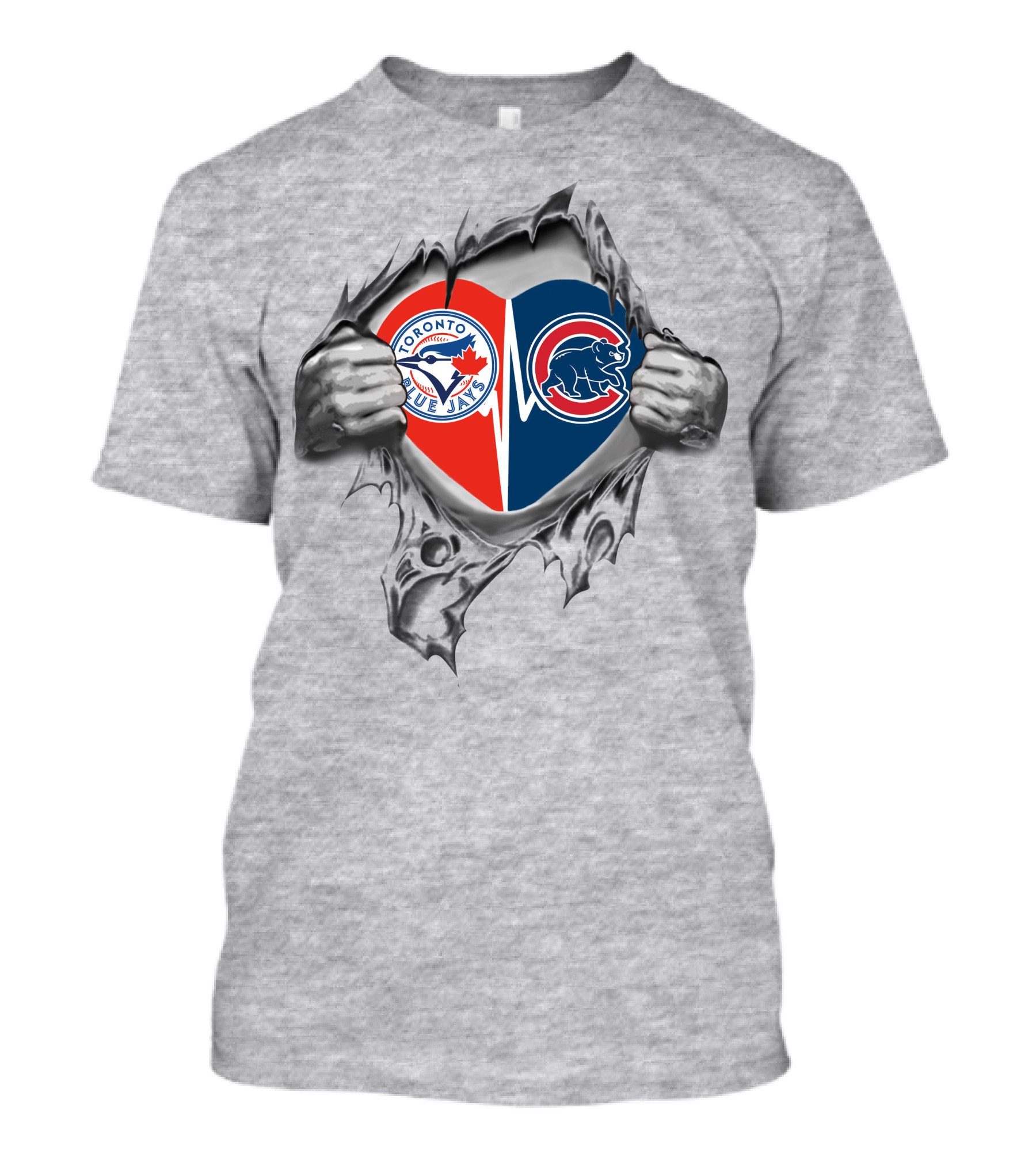 Toronto Blue Jays Chicago Cubs Heart Inside Tearing Hands Logos T-Shirt