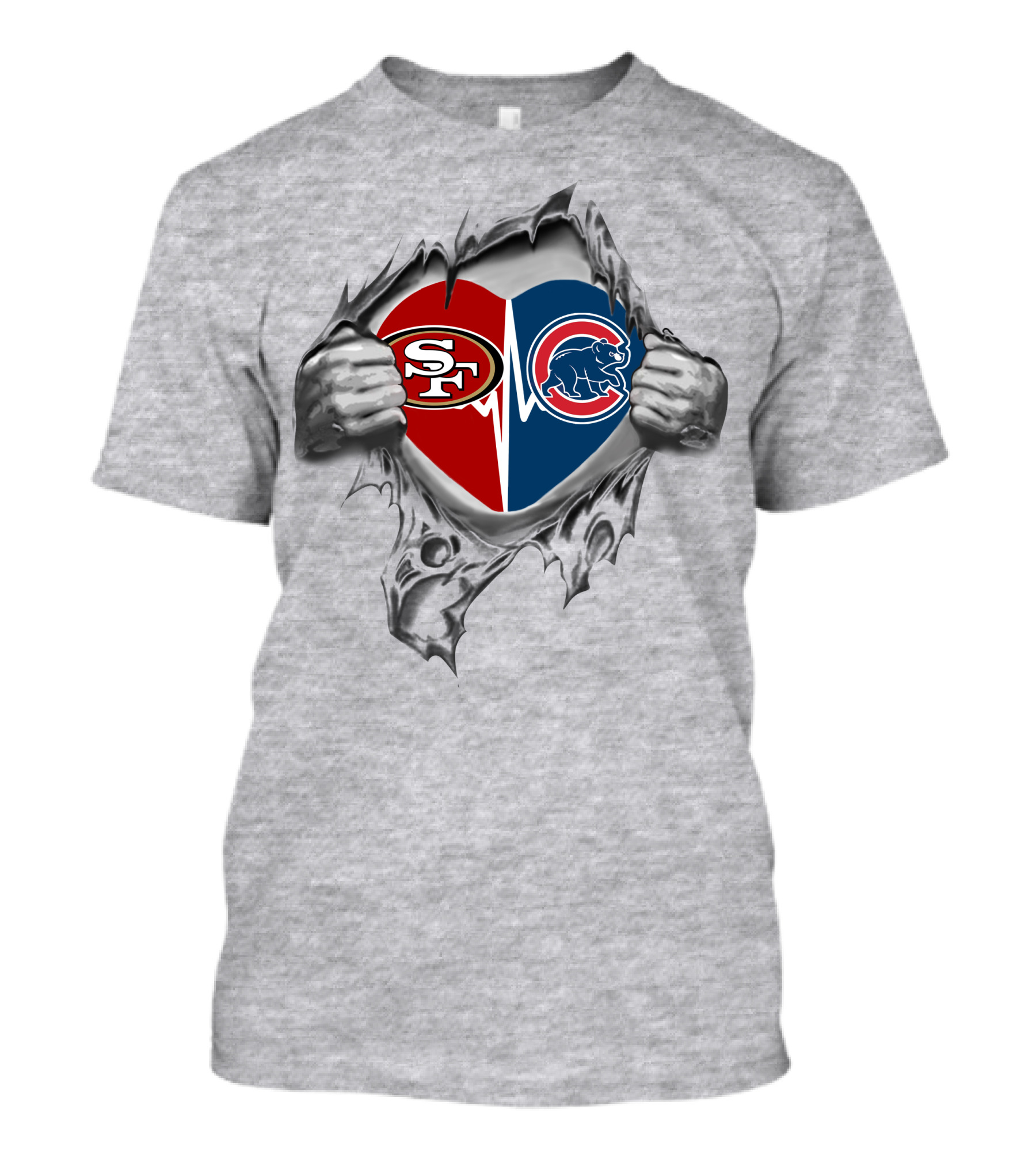 Cubs 49Ers Heartbeat Passion With Logos Of Cubs And 49Ers T-Shirt