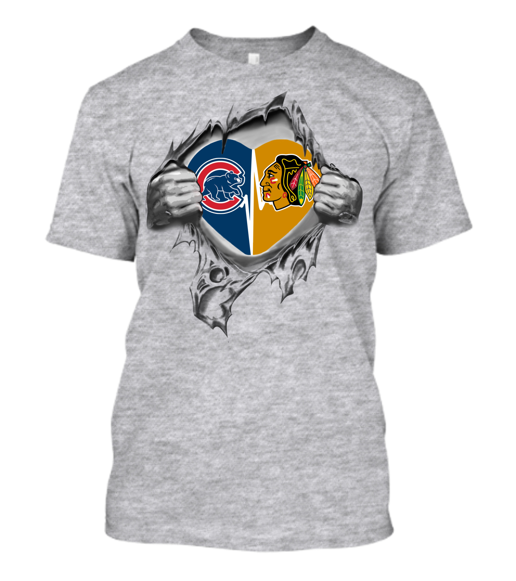 Cubs Blackhawks Split Heart With Iconic Chicago Sports Logos T-Shirt